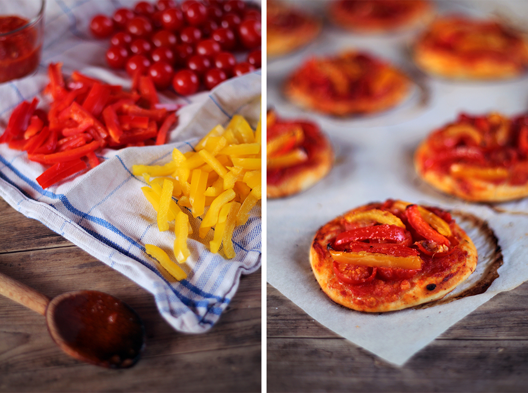 Mini pizza tomate cerise poivron rouge poivron jaune - Juliette blog féminin